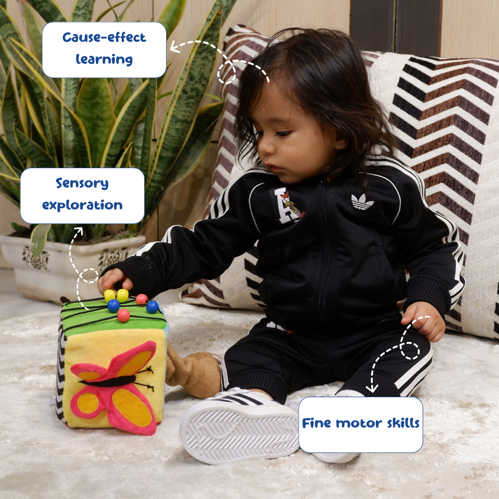 Activity cube toy for babies sensory development