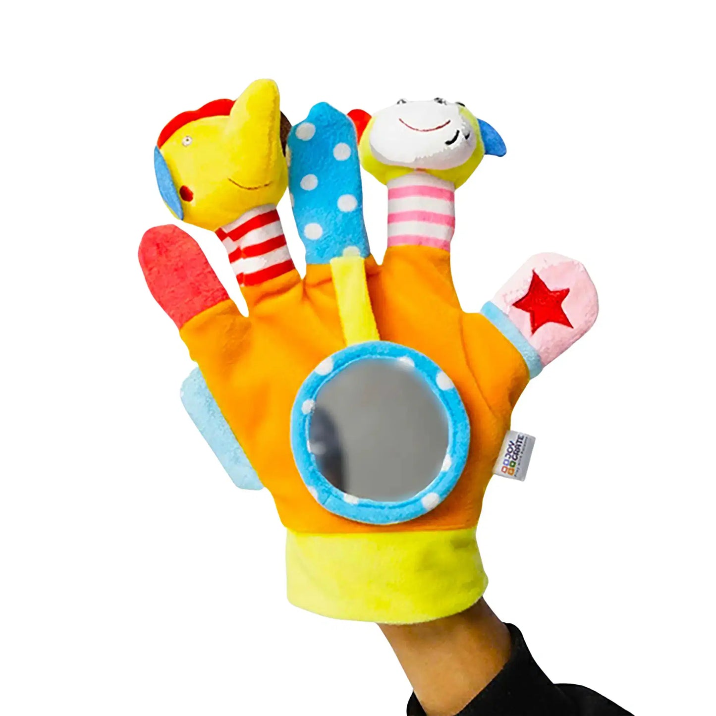 Interactive baby glove toy with textures and crinkle
