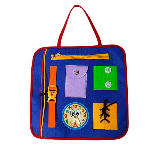 Montessori busy board with zippers buttons buckles