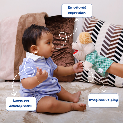 Child playing with a plush toy, highlighting emotional expression, language development, and imaginative play.