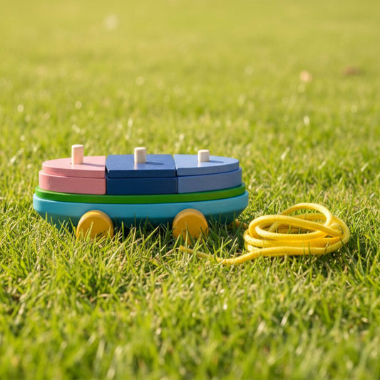 Stack and sail wooden pull along toy for toddlers