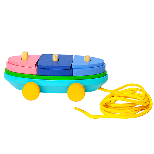Wooden boat stacking toy for kids motor skills